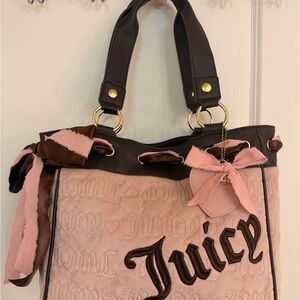 Juicy Couture Pink and Brown Embroidered Tote